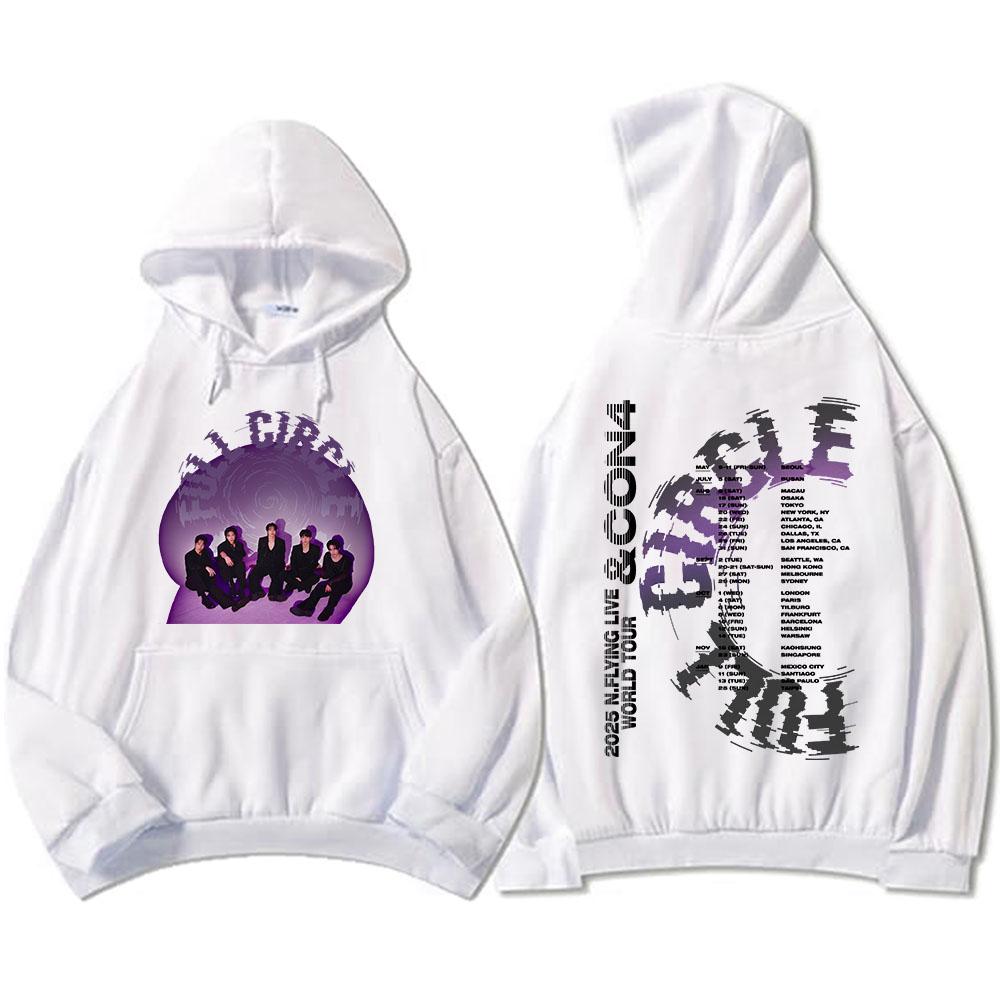 

N.Flying МИРОВОЙ ТУР LIVE &CON4:FULL CIRCLE Толстовки с длинным рукавом Мода Мужская толстовка Флис Осень Унисекс Sudaderas Графический топ XS（old） белый