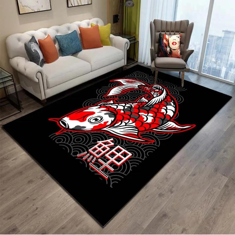 Japanese Luxury Koi Fish Flowers Pattern Living Room Anti Slip Area Carpet Bathroom Mat Doormat Bedroom Outdoor Mat Home Decor