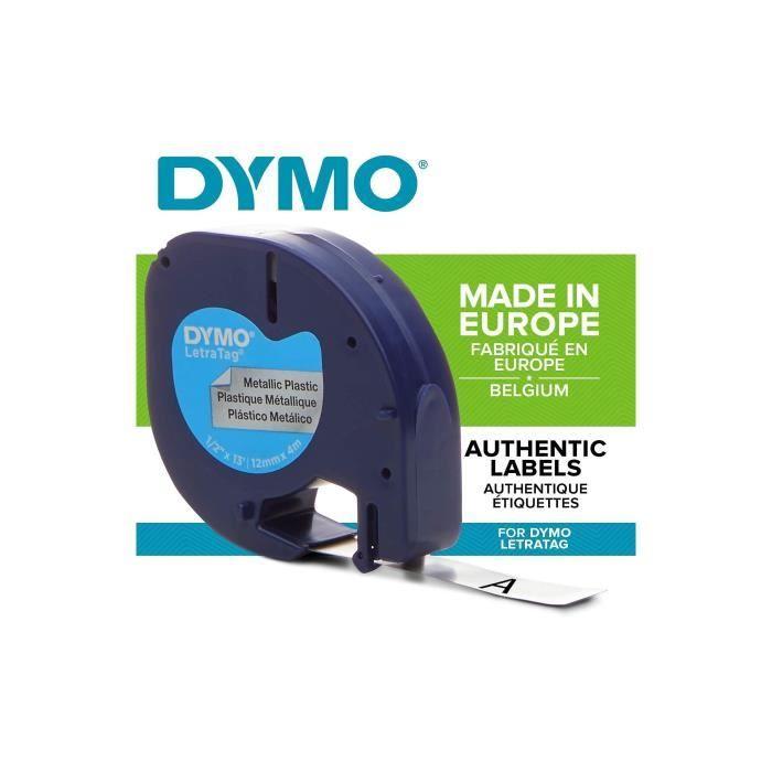 DYMO LetraTag rubans Métallisé 12mm x 4m Noir/Argent (compatible avec DYMO LetraTag LT100H)
