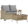 VidaXL Garden Sofa 2-seater Cushions and Table Beige Braided Resin, Outdoor Sofa, Garden Loveseat, Sofa of 4103848