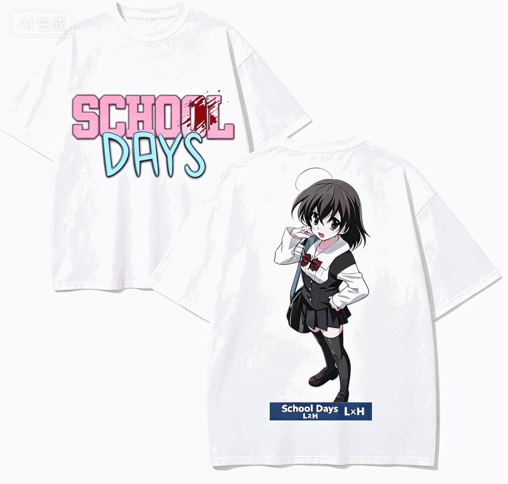 School Days Anime Lover T-shirt Harajuku Cotton New Model High Street Retro Fashion Oversized Unisex hot product Breathable soft