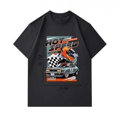 Men's 100% Cotton Crew Neck Short Sleeve T-Shirt, Hot Speed Retro Racing Car Print Casual Breathable Summer Tee for Daily Wear
