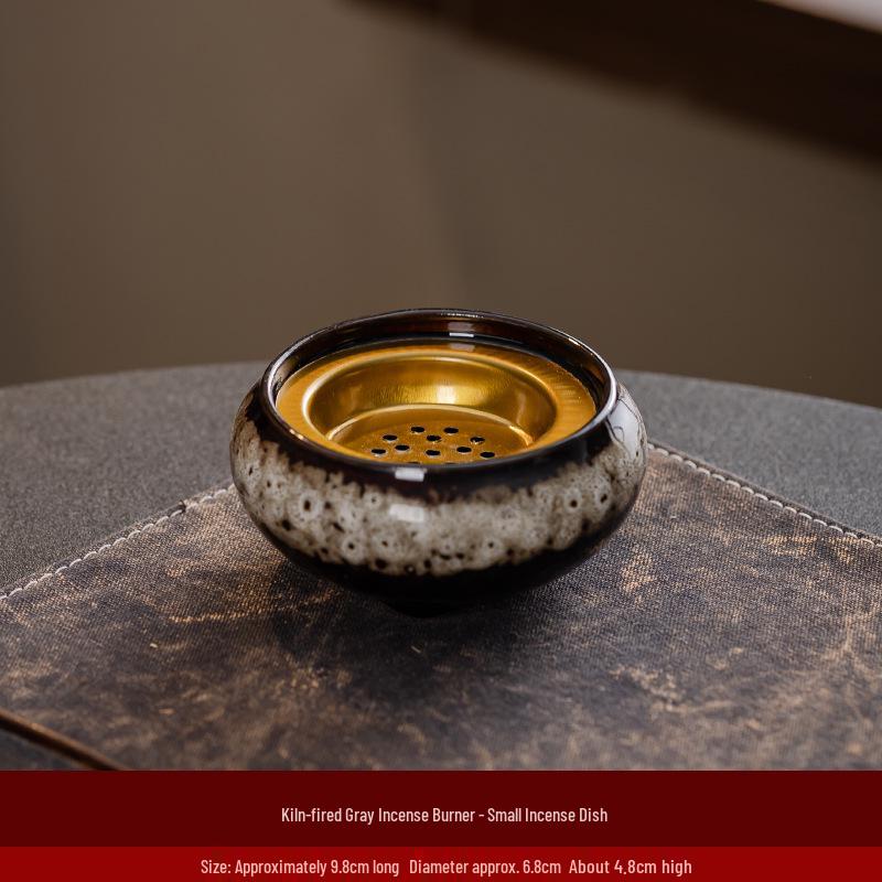 Portable Ceramic Sandalwood Incense Burner: Golden Bowl Ornament & Incense Plate