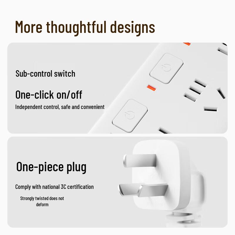 Deli 6-Outlet Power Strip with Independent Switches CN plug (adapter included)