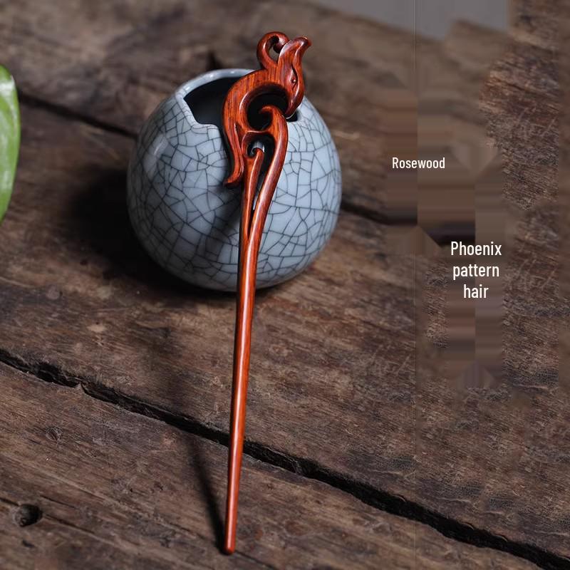 Red Sandalwood Women's Retro Hanfu Hairpins: Hollow Carved Moon Rabbit Wooden Ornaments