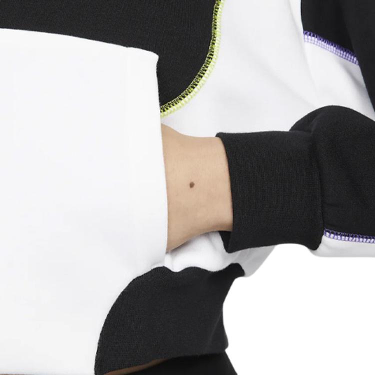 Nike Sportswear Color-Block Fleece Crop Hoodie Women Hoodie Black White DM6360-010