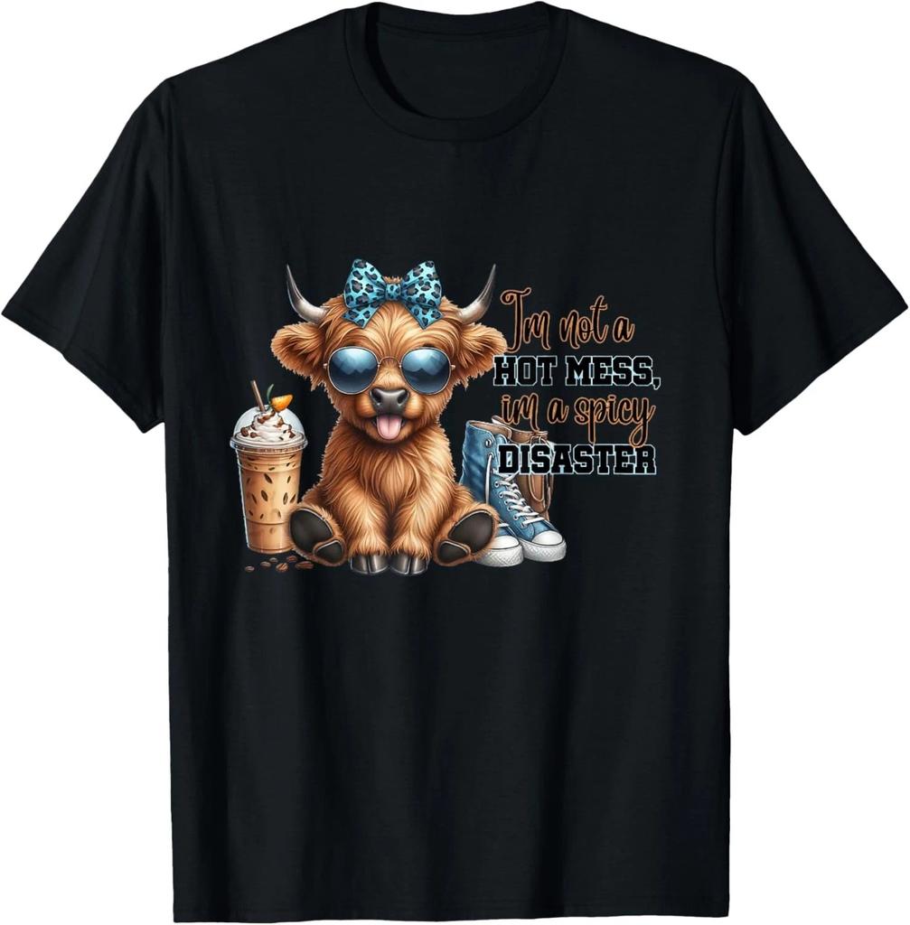 Women's Cute Highland Cow I'm Not A Mess Funny Positive Cow T-Shirt