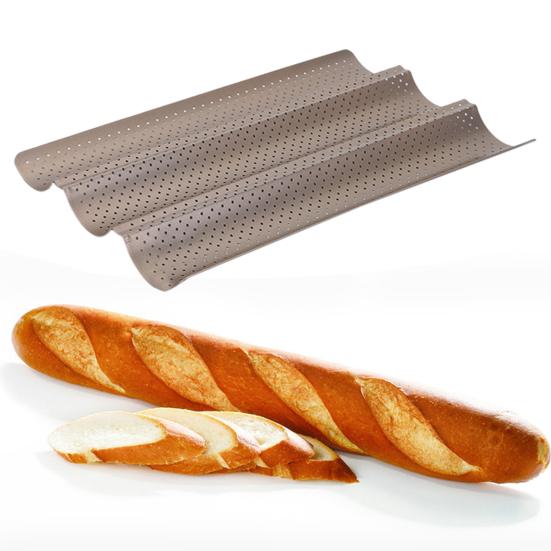 מחבת לחם בגט נון-סטיק גלי תבנית באגט מחוררת מגש אפייה בגט ללחם איטלקי מחמצת