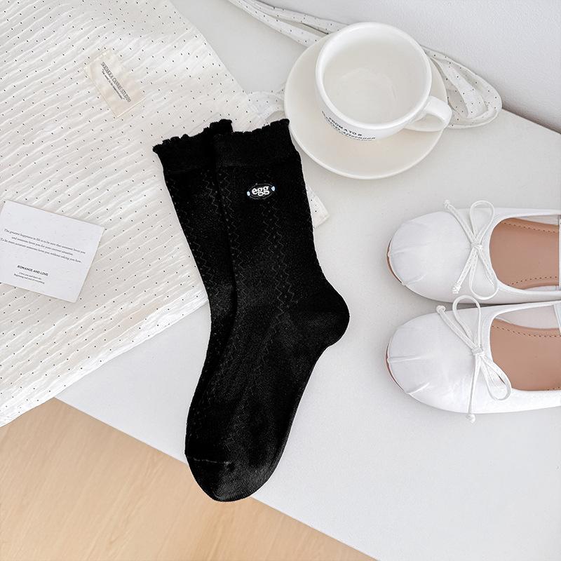 

Spring and Summer Lightweight Socks with Children s Embroidered Letters, Mesh Netting for Good Airflow, Versatile and Decorative Edging Padded Socks 1 pair чорний