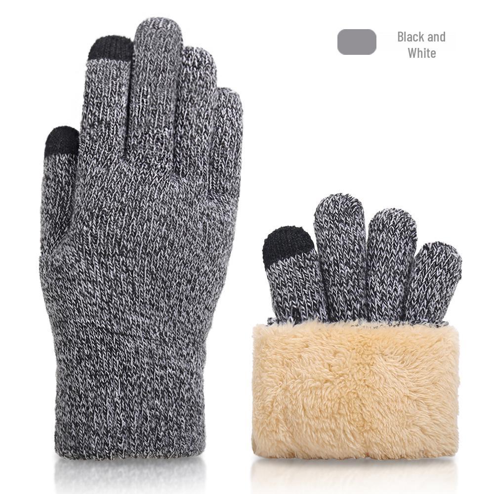 Men's Winter Touchscreen Wool Knit Gloves - Thickened Velvet Lining for Outdoor Cold Protection