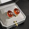 Maillard Style Amber Water Drop Ear Buckle Temperament Niche Design Sense Retro Light Luxury Fashion Earrings Women