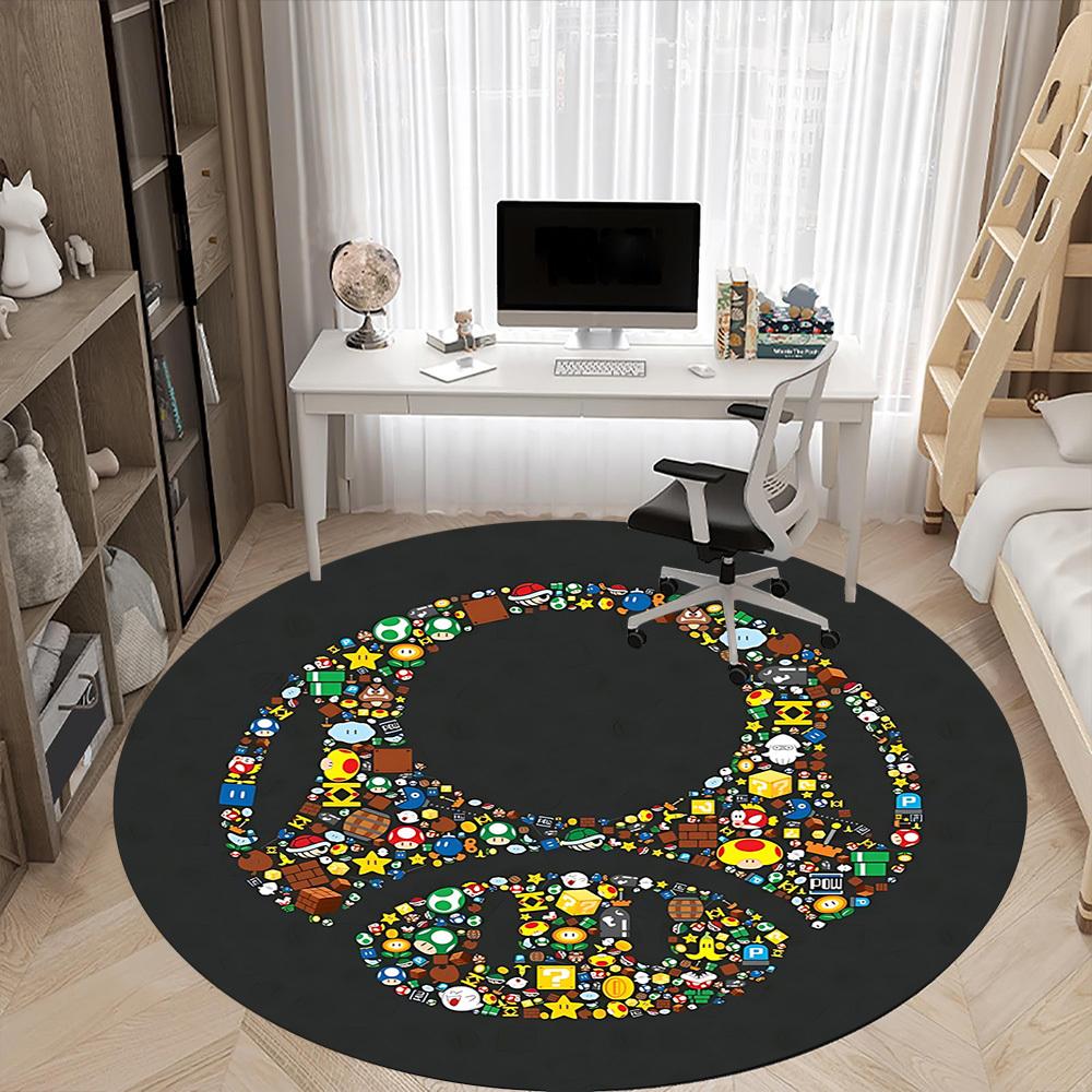 1pc Mario Office Round Area Rug,  Under Office Chairs Bedroom Living Room Home Decor a0926061