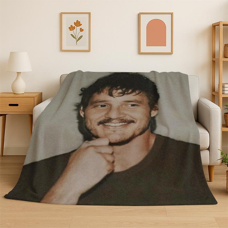

Fashion Pedro Pascal Star Flannel Blanket Soft Warm Throw Blanket for Bedroom Living Room Bed Travel Camping Picnic Gift Kids 75x90cm