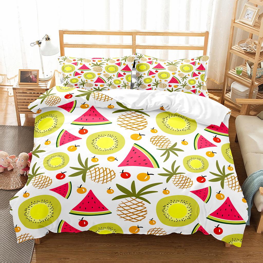Cartoon Fruit King Queen Duvet Cover Cute Vegetables Pattern Bedding Set Colorful Food Quilt Cover Polyester Comforter Cover