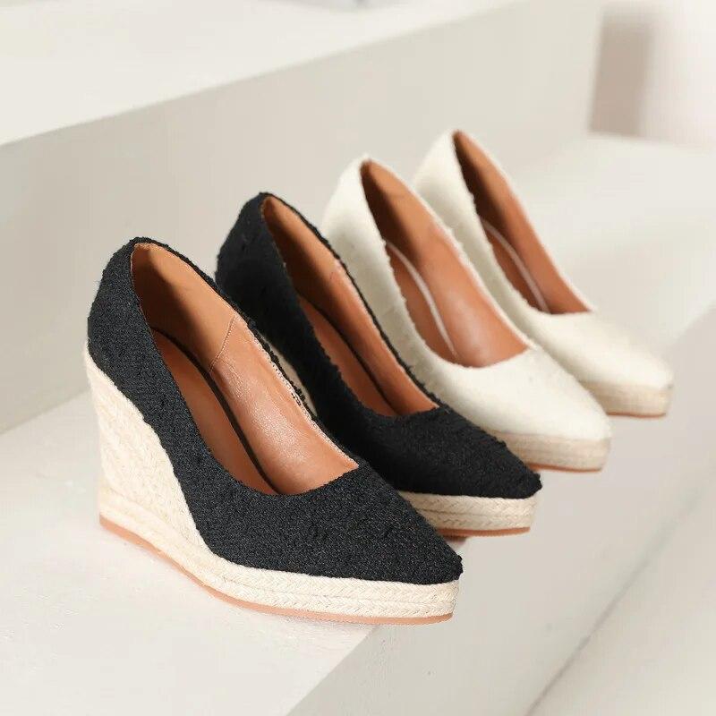 Spring Summer Retro Women High Heels Party Shoes Elegant Ladies Wedges Shoes Brand Pumps Wedge Heel 10cm