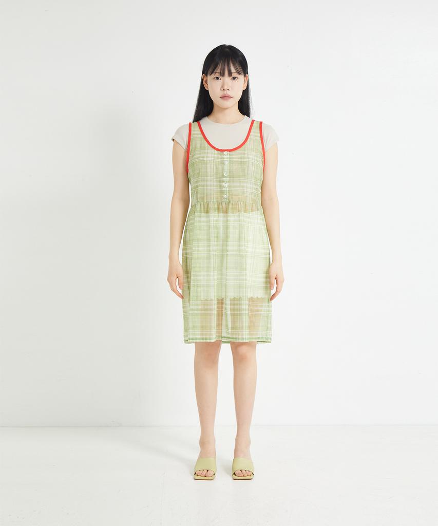 Cotton Rivers Club Chiffon Check Dress (Green)