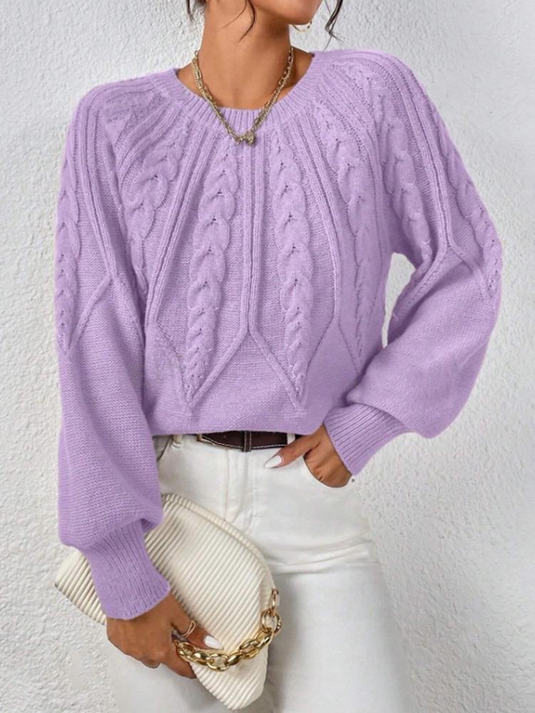 Fashion Crew Neck Women Knit Twist Sweater Pullover Cable O-Neck Knitted Tops Long Sleeve Casual Solid Color Sweaters Casual Short Blouse