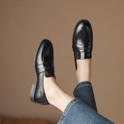 Top Layer Cowhide 2026 Spring Round Head Coarse Heel Versatile Commuter Le Fu Shoes for Women Comfortable Deep Mouth Single Shoes