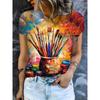 3D Printed Train Ballet T Shirt For Women Paint Brush Pattern T-Shirts Summer Fashion Round Neck Loose Tops Short Sleeve Tees
