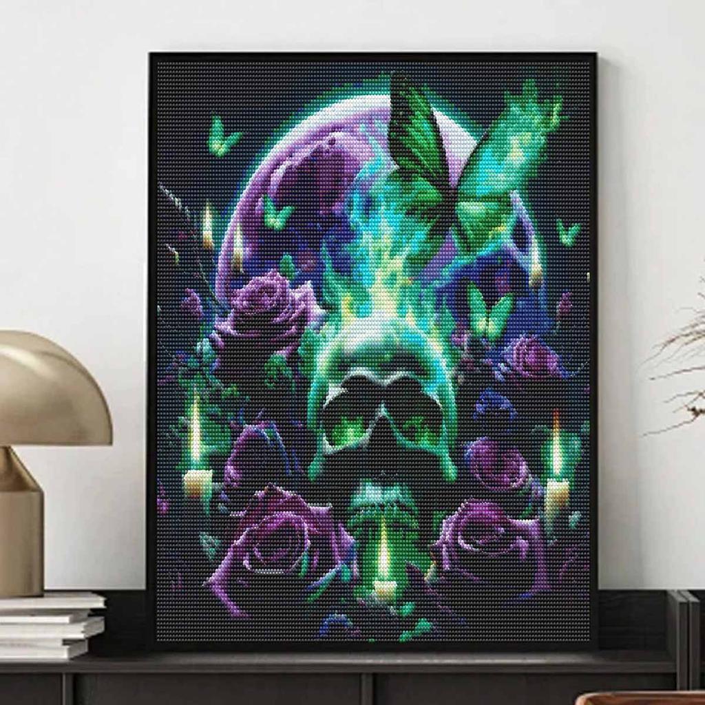 Halloween 5D Butterfly Rose Skull Diamond Full Diamond Art Painting Kit Diamond Painting Home Decor Crafts Wall Art Hobby Gift Set