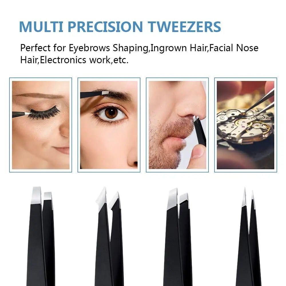 1/1pc Stainless Steel Eyebrow Tweezers Kit Eyebrow Eyelash Tweezers with Storage Bag Beauty Salon Home Hair Removal Tweezers