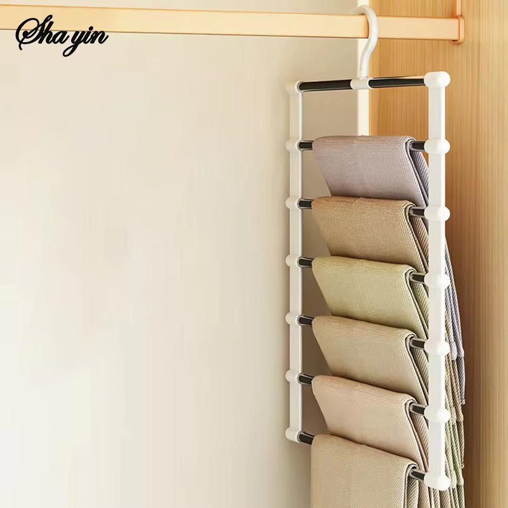 Foldable Pants Hanger Multi Layer Non Slip Clips Space Saving Closet Organizer for Trousers Storage Collapsible Hanging System