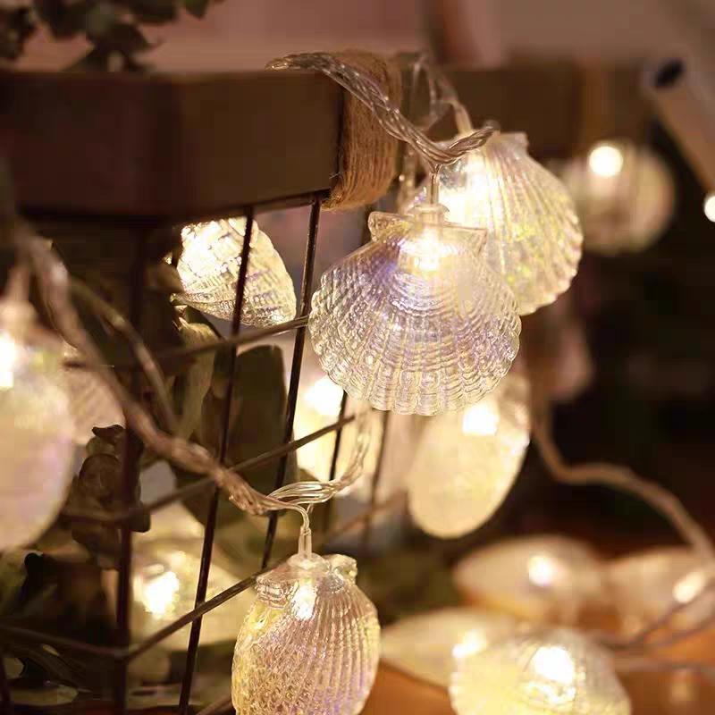 LED Ocean Shell Lights String Battery Operated Fairy Lights Seahorse Starfish Theme Bedroom Living Room Wedding Party Decorative