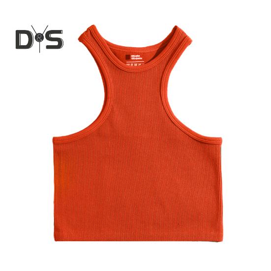 Women Running Vest O-Neck Sleeveless Short Tank Tops Solid Color Ribbed Elastic Fitting Quick Drying Racer Back Vest