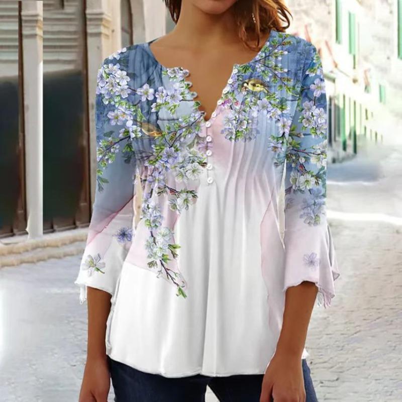 HNXC Blouses et Chemises Casual Mode Femme à Manches 3/4 et Col en V