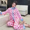 Autumn New Ice Silk Pajamas for Women Diamond Checkerboard Print Long-sleeved Trousers Home Clothes Suit Outer Wear