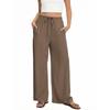 Linen Casual Wide Leg Pants For Women Elastic Waist Versatile Business Casual Work Palazzo Trousers With Pockets