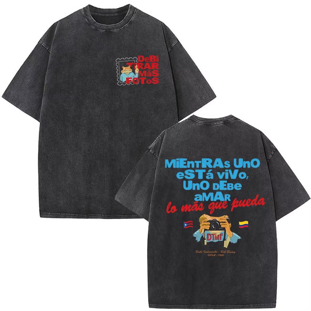 2026 Y2K Rapper Bad Bunny Vintage Washed T Shirts Debi Tirar Mas Fotos DTMF T-shirts Men s Clothing Fashion High Quality T-shirt couples L