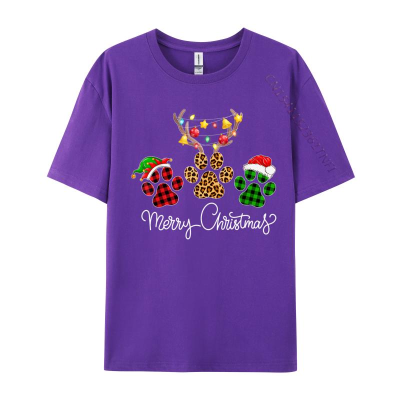 Merry Christmas Dog Paws Lights Buffalo Plaid Leopard Xmas TShirt Tops Tees Cotton Tee Short Sleeve TShirts Unisex