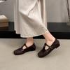 Camellia retro style Mary Jane shoes women's spring and autumn new soft-soled metal buckle with shallow mouth square head single shoes