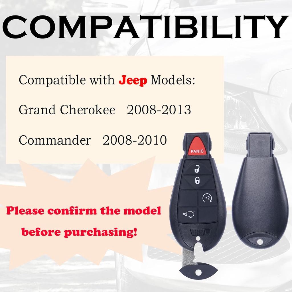 Remote Key Fob FOBIK Replacement Fits for Jeep Grand Cherokee 2008 2009 2010 2011 2012 2013 Commander 2008-2010 IYZ-C01C Keyless Entry Remote Start