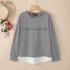 ZANZEA Women Casual Round Neck Solid Color Loose Spring Long Sleeve Tee Tops