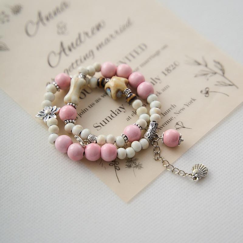 Jingdezhen ceramic bracelet batch goods, national style girls small fresh pink flower bracelet, versatile new Chinese bracelet.