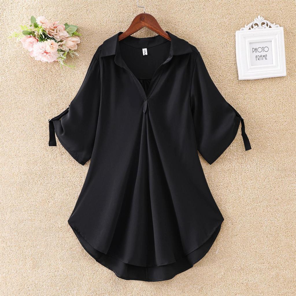 Mid-length Short Sleeved Chiffon Shirt Female Summer Large Size Loose Waist Chiffon Shirt Top Female