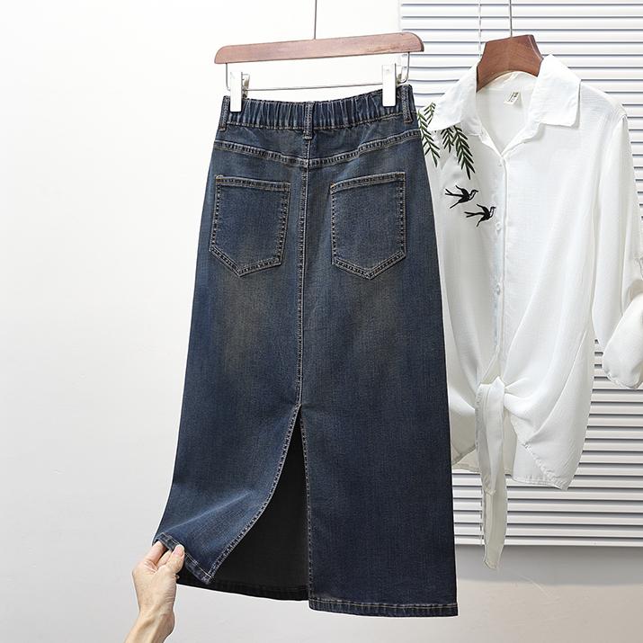 Dimanaf 2025 Plus Size New Spring Denim Skirts Women A-Line Fashion Loose Blue Skirt High Waist Vintage 5XL
