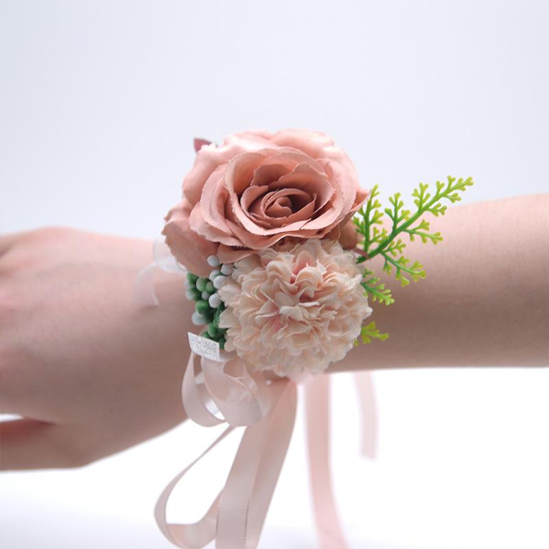 1PC Suit Corsage Pins Elegant Corsage Bracelet Wedding Non-Fading Silk Rose Bridesmaid Wrist Flower Groom Boutonnier