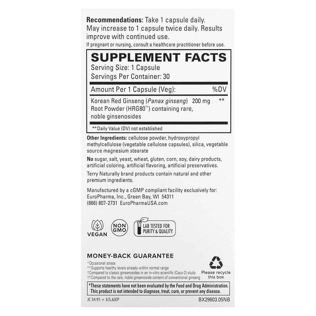 Hrg80 Red Ginseng Energy, 30 Capsules (200Mg Per Capsule)