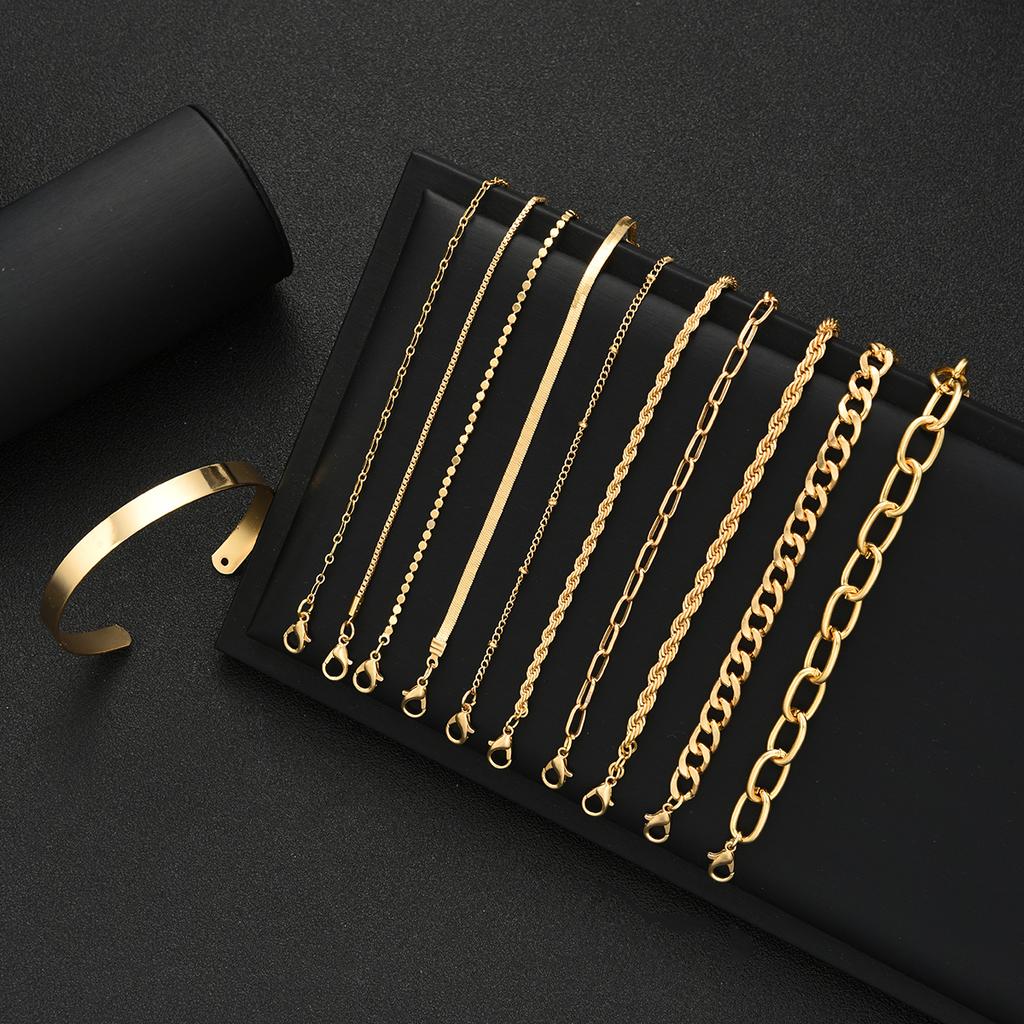 11pcs Fashion Minimalist Geometric Bracelet Set for Women Elegant Vintage Layered Snake Twist Chain Bead Bracelets Jewelry Gifts