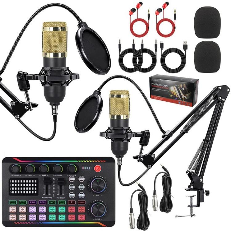Dual BM800 Condenser Microphone With F998max Live Sound Card Kit Podcast Equipment Bundle Adjustable Scissor Arm Stand