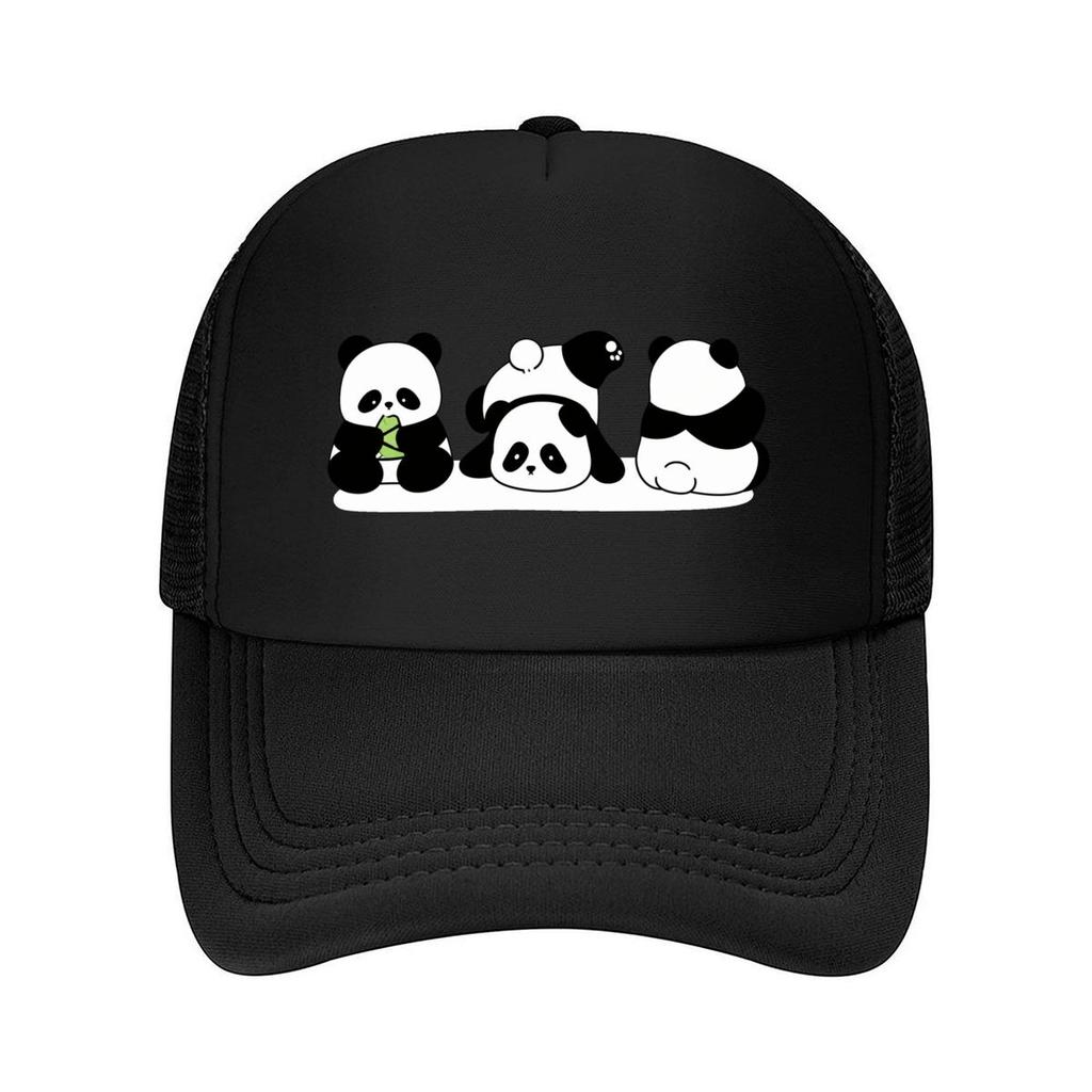 Cute Panda Trio Sitting Rolling Back View Mesh Baseball Cap For Womens Unisex FeUnisex Beach Dad Hat Hip Hop