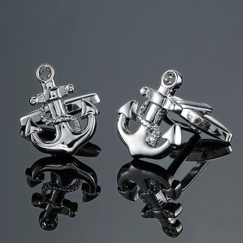

Men s French Cufflinks with Anchor and Ship Wheel Design Nautical Themed Shirt Accessories for Formal and Business Attire Silver Tone Metal One Size серебряный