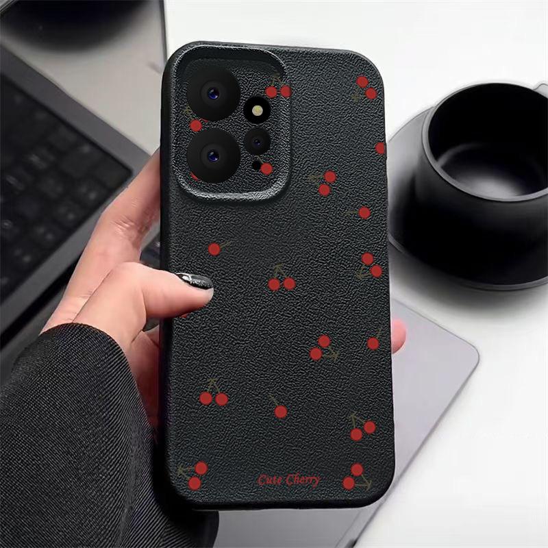 Little Cherry Print TPU Matte Leather Texture Slim Case For Xiaomi 13T Pro Poco X6 Redmi Note 14 Pro 13 12 11 Soft Shockproof Protection Phone Cover