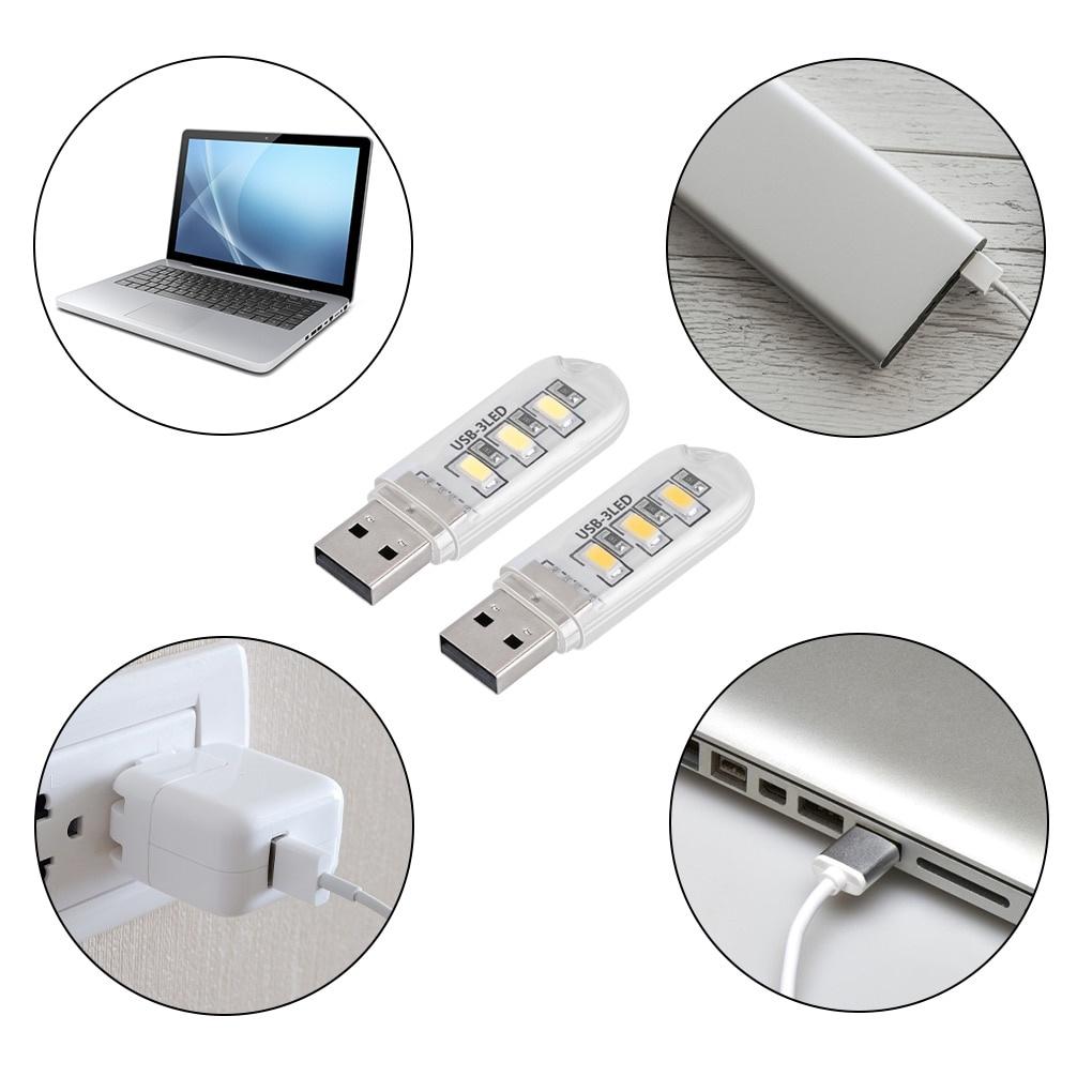 2Pcs/3Pcs Mini Portable USB LED Book Light DC5V Ultra Bright Reading Book Lamp 3leds 8leds Lights For Power Bank PC Laptop Notebook