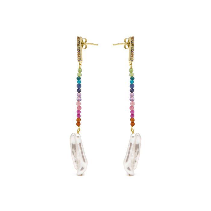 Boucles d'oreilles - LUXENTER - Euphoria de Colores - Argent sterling 925 - Perle blanche - Finition or jaune 18 ct