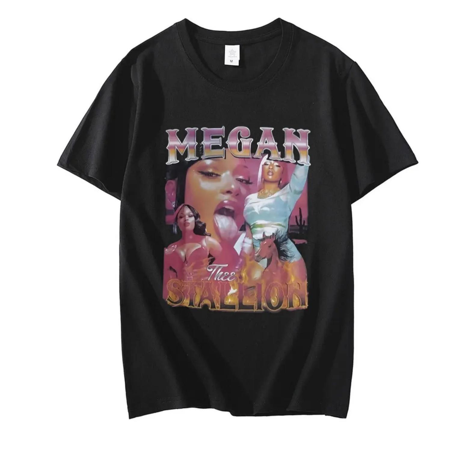 

Rap Singer Megan Thee Stallion Graphics Print T Shirt Unisex Vintage Short-Sleeve T-Shirts Streetwear Harajuku Tees Oversized S чёрный