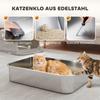 XXL Stainless Steel Cat Litter Tray, Enclosed Cat Litter Box with 90 degrees Flip Cover, Double Doors, Scoop, Easy Clean, Grey